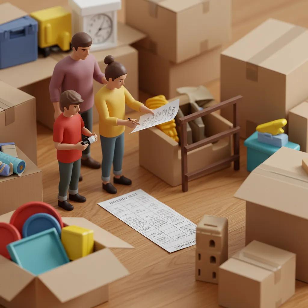 Family conducting a post-move inspection of their belongings