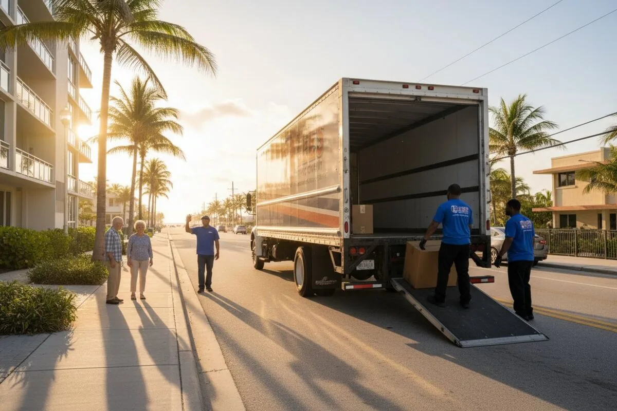 Lee's Moving team unloading at an Intracoastal condo, Boca Raton FL