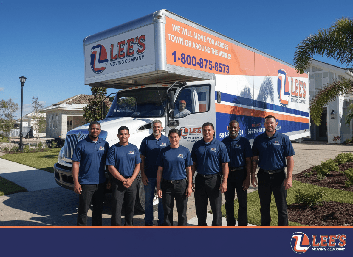 Lee's Moving Company crew standing in front of the moving truck, ready for a Coral Springs move