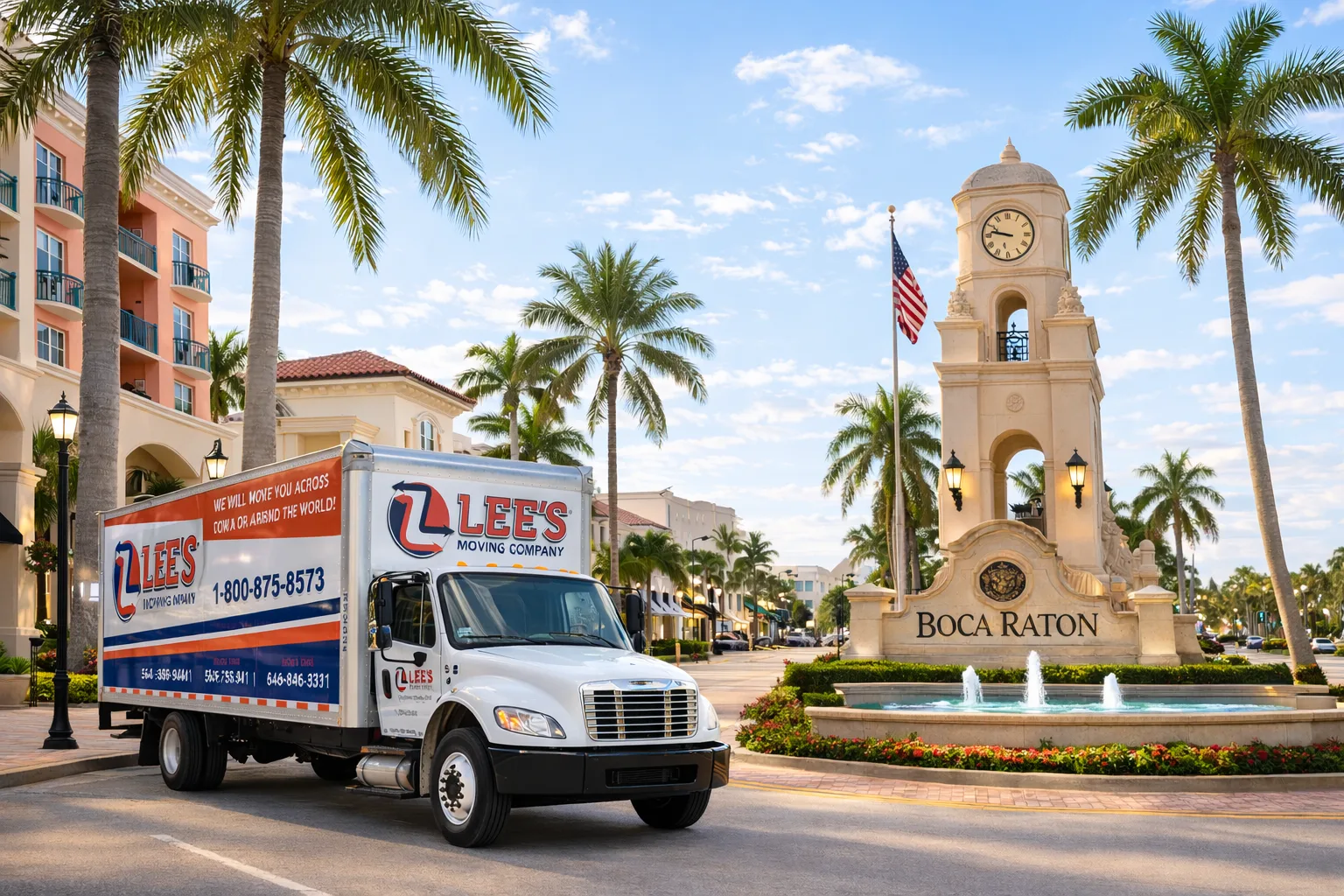 Lee's Moving Company box truck at Mizner Park, Boca Raton FL