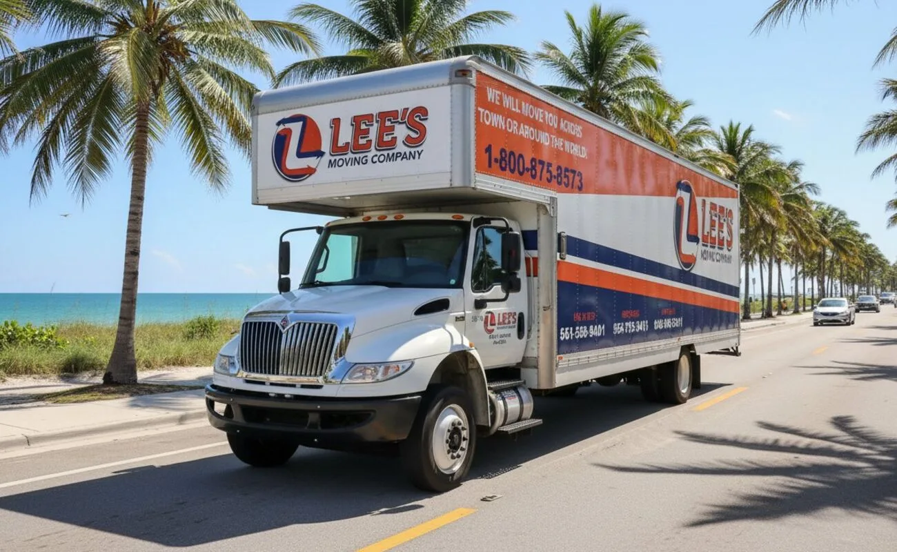 Lee's Moving Company truck driving along A1A near Ocean Ridge, Palm Beach County